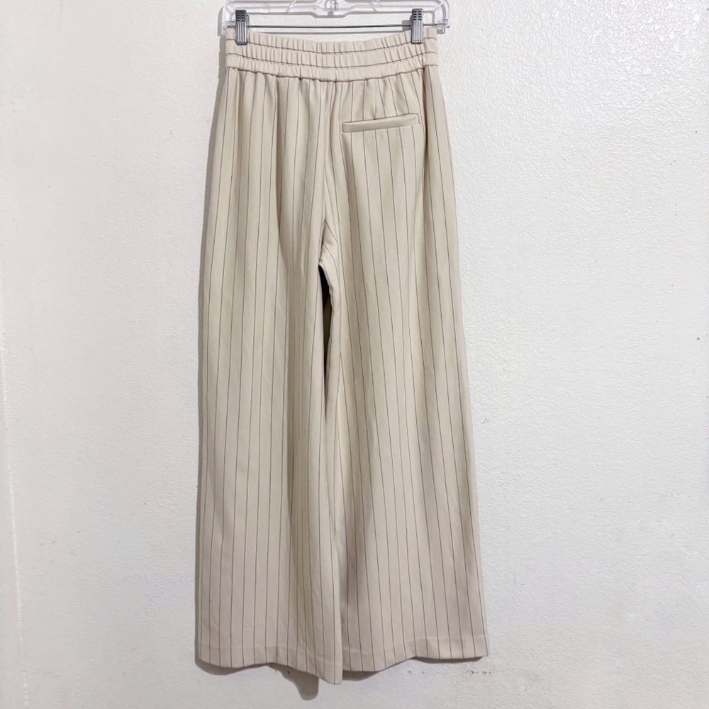 COS Pinstriped High Rise Wide Straight-Leg Pants in Cream White & Black - Picture 3 of 8